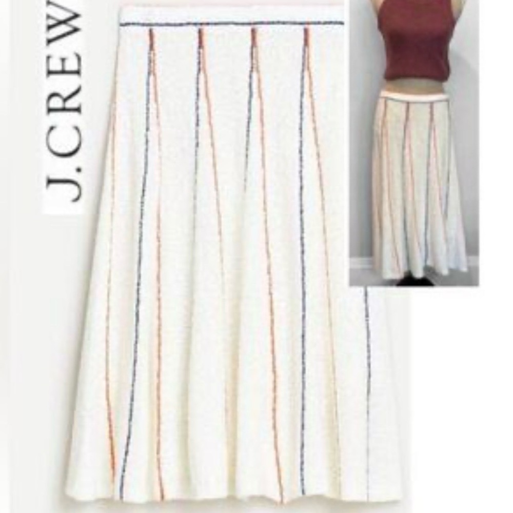 NWT J. Crew Flared Midi  Bouclé knit texture Skirt Stripe Ivory Size Small